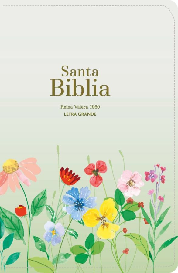 Biblia RVR 1960 - Letra Grande - Tamaño manual - Verde Claro Flores