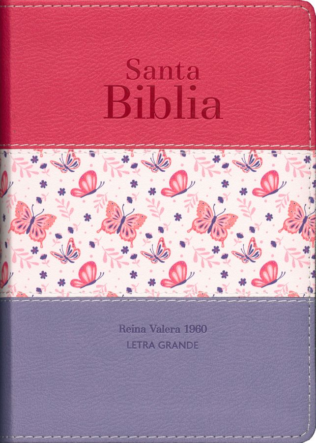 Biblia RVR 1960 compacta letra grande 11 puntos tricolor palo rosa mariposa lila