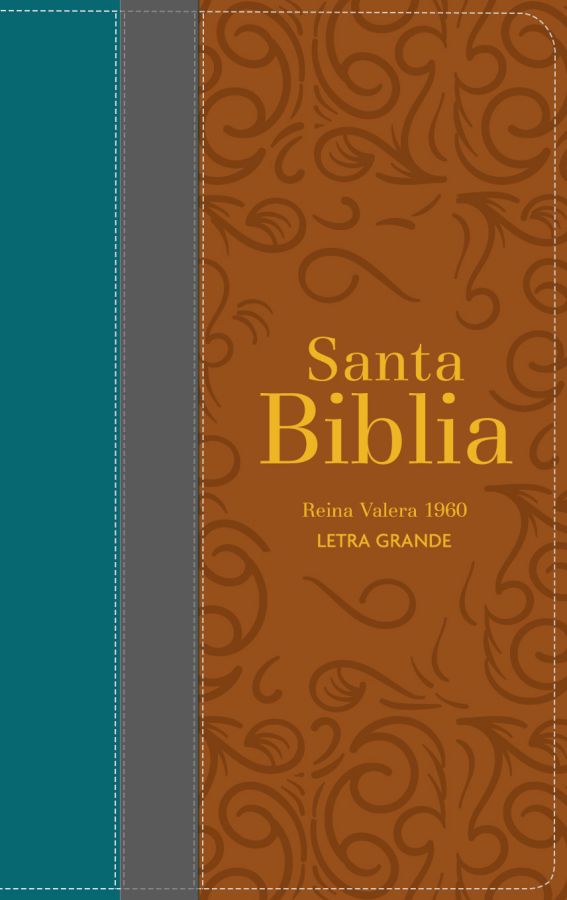 Biblia RVR 1960 Letra Grande Tamaño Manual Tricolor Cian Oscuro Gris Marrón con Cierre e Índice