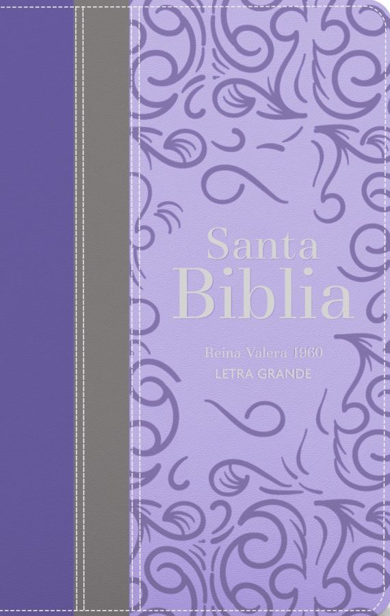 Biblia RVR 1960 Letra Grande Tamaño Manual Tricolor Púrpura Gris Lila con Cierre e Índice