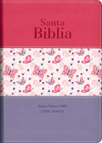 Biblia RVR 1960 compacta letra grande 11 puntos tricolor palo rosa mariposa lila