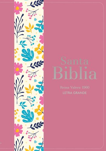 Biblia RVR 1960 Letra Grande Tamaño Manual Símil Piel DuoTone Rosa Oscuro Flores